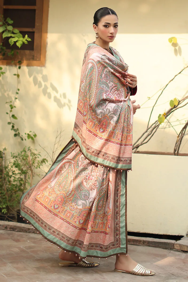 Chocolate brown velvet shawl with subtle printed pattern – view 5 – Poshaq