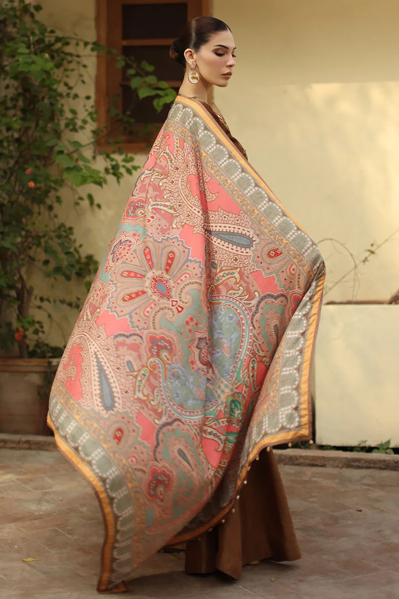 Chocolate brown velvet shawl with subtle print – view 2 – Poshaq