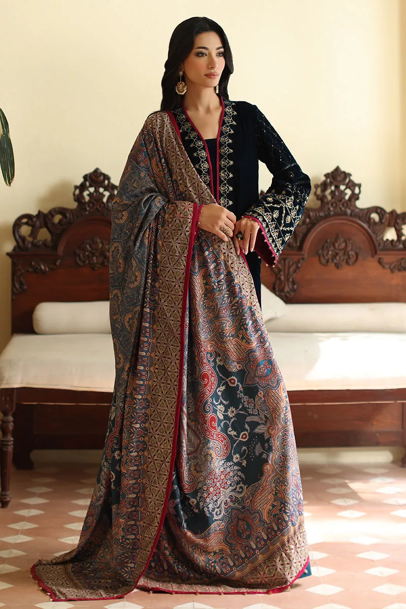 Black velvet shawl with sleek drape – view 1 – Poshaq