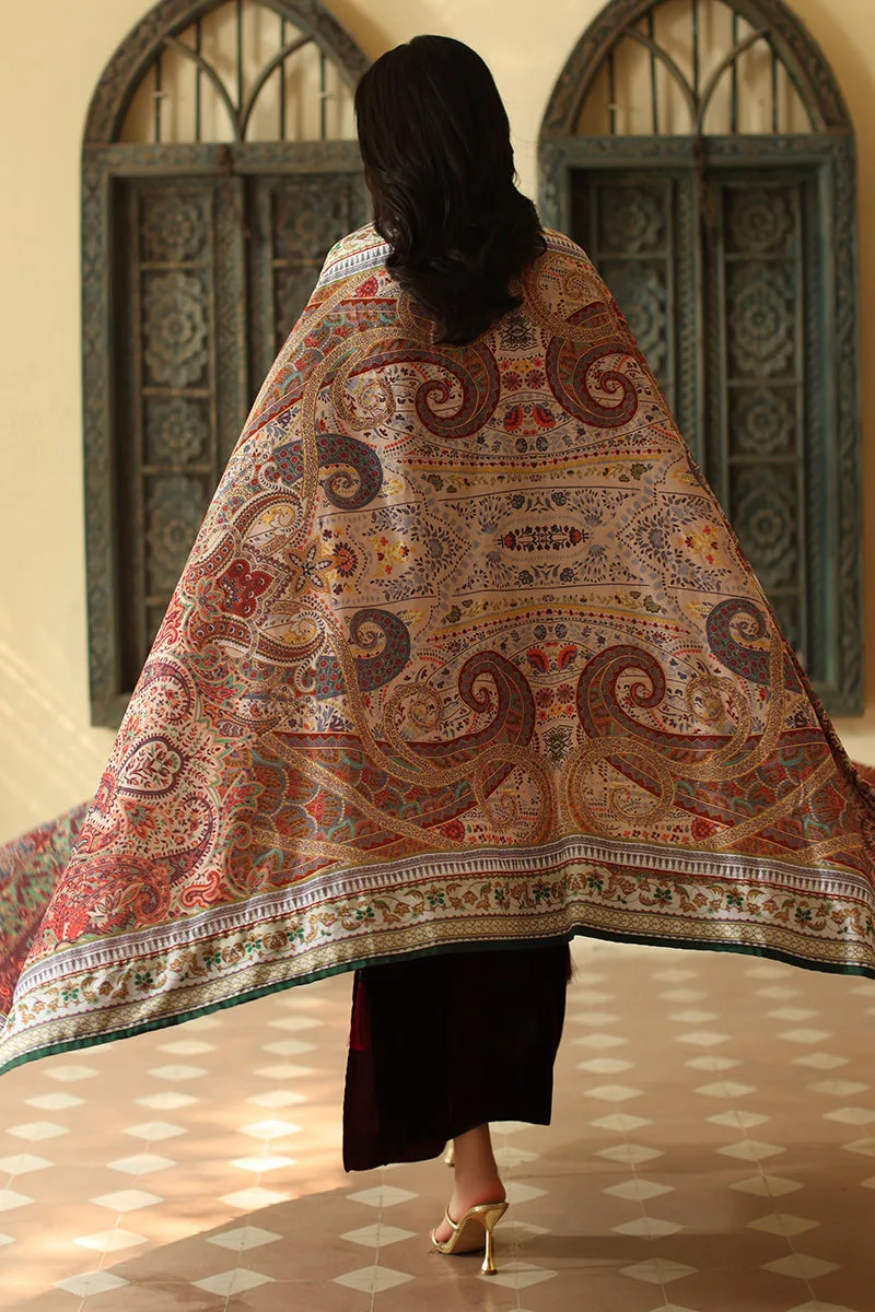 Burgundy velvet long shirt with subtle printed panache – view 2 – Poshaq