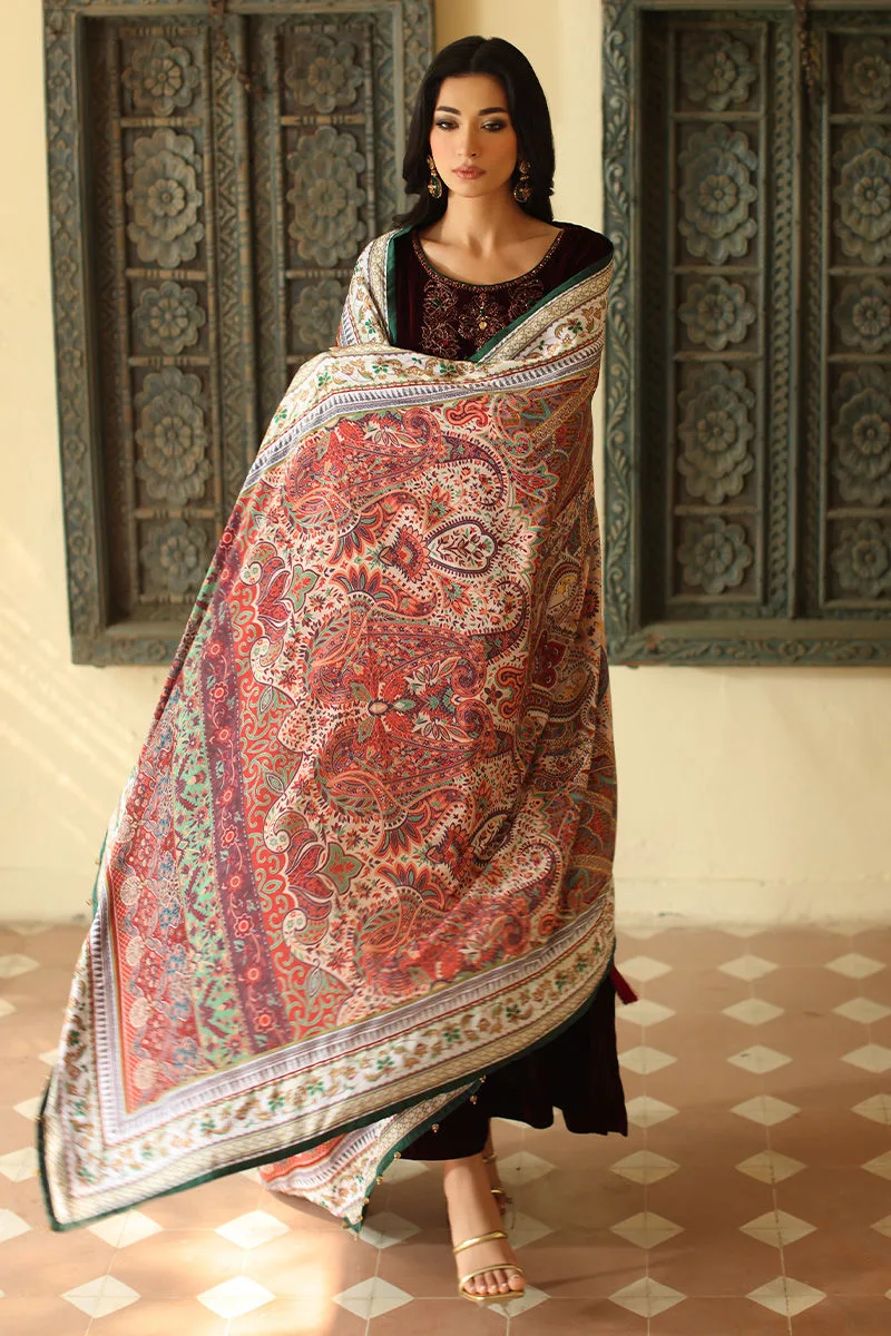 Dark maroon velvet shirt and pants with embroidered details – view 5 – Poshaq