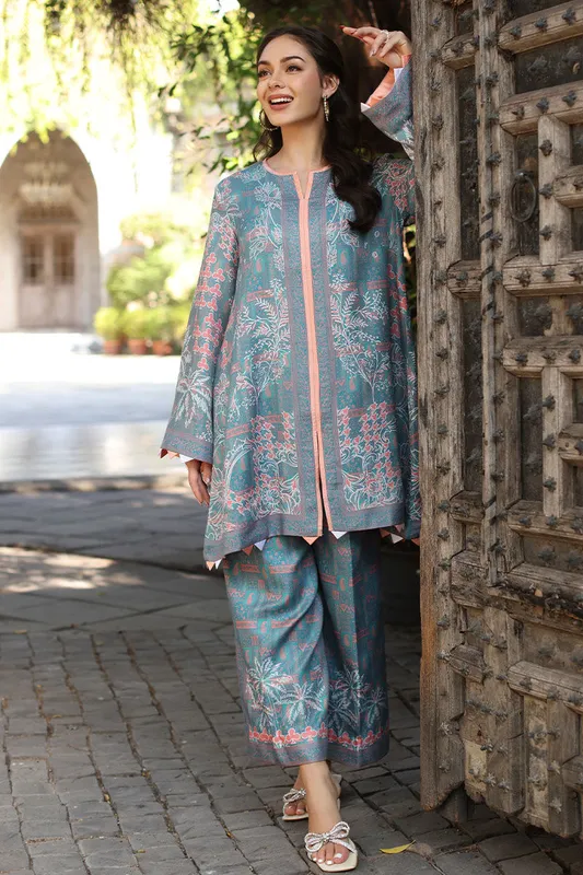 Lavender gray lawn co‑ord set with subtle print – view 1 – Poshaq
