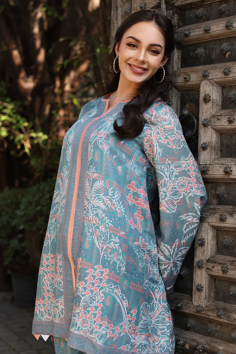 Lavender gray lawn co‑ord set with subtle print – view 3 – Poshaq