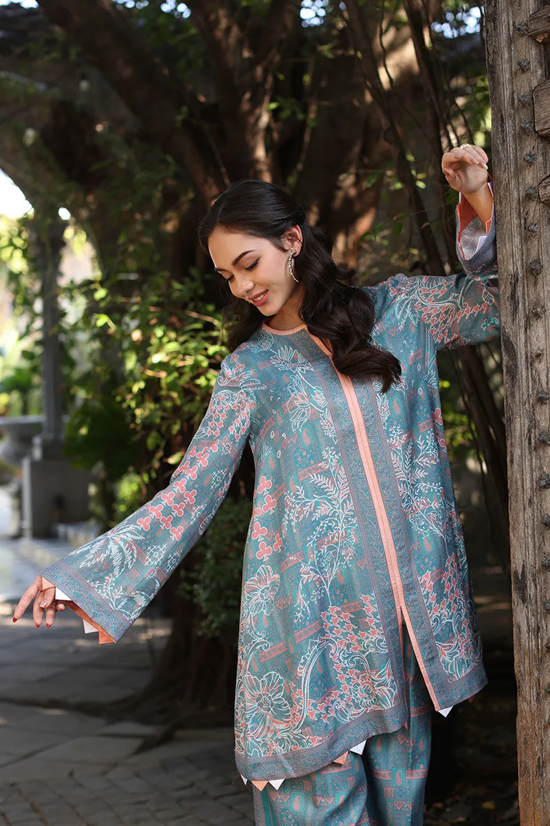 Lavender gray lawn co‑ord set with subtle print – view 4 – Poshaq