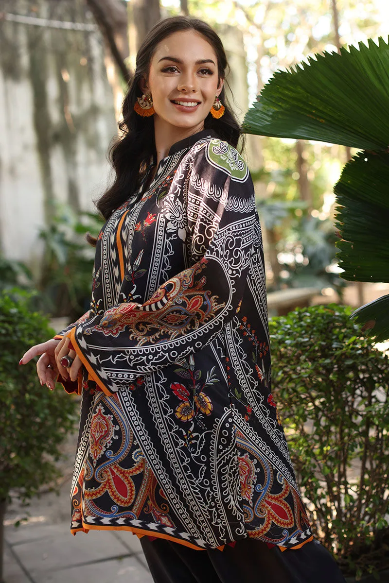 Black lawn co‑ord set with subtle printed design by Aisha Imran – view 2 – Poshaq