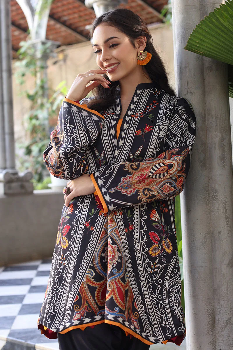 Black lawn co‑ord set with subtle printed design by Aisha Imran – view 3 – Poshaq