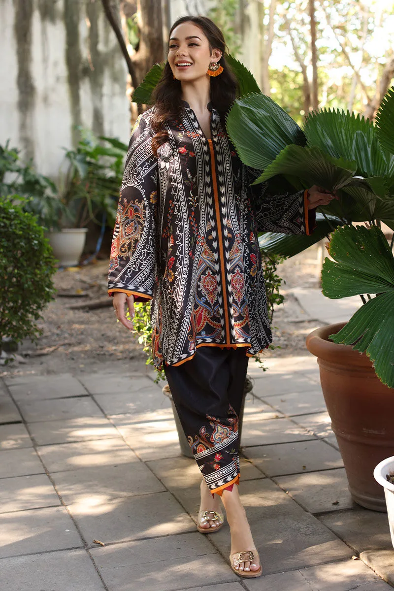 Black lawn co‑ord set with subtle printed design by Aisha Imran – view 4 – Poshaq