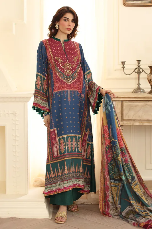 Blue silk long shirt with subtle design detail – view 1 – Poshaq