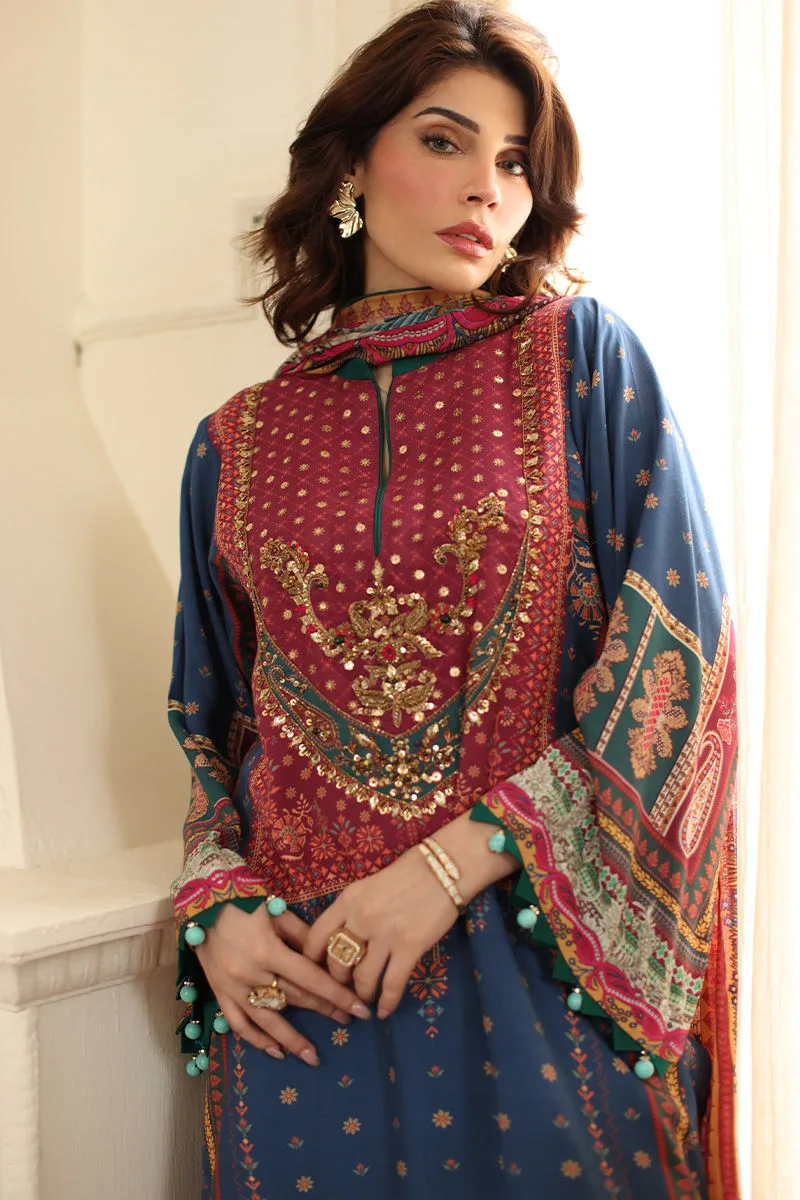 Blue silk long shirt with subtle design detail – view 2 – Poshaq