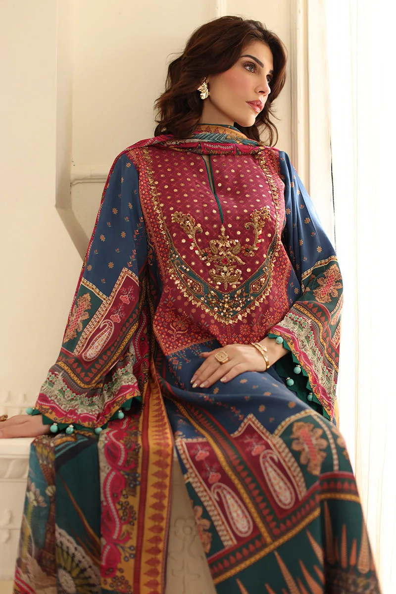 Blue silk long shirt with subtle design detail – view 5 – Poshaq