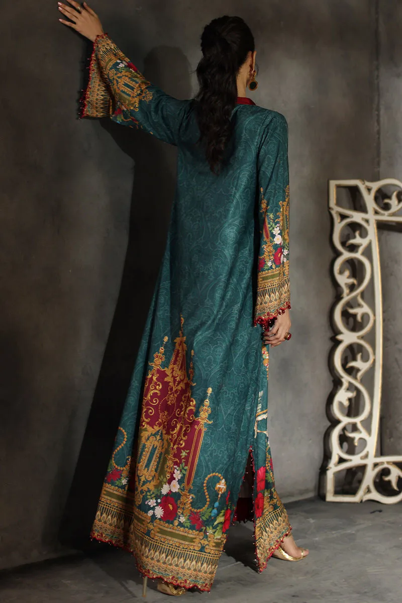 Multicolour velvet kaftan with embroidered neckline – view 2 – Poshaq