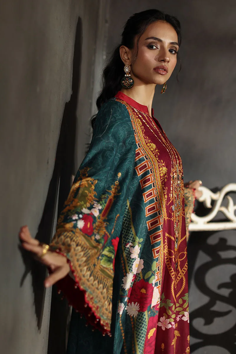 Multicolour velvet kaftan with embroidered neckline – view 4 – Poshaq