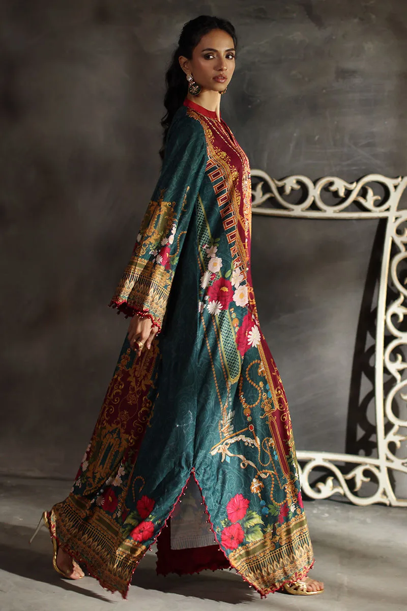Multicolour velvet kaftan with embroidered neckline – view 6 – Poshaq