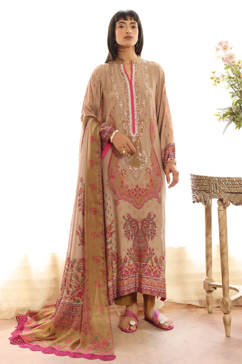 Peach silk long shirt with matching trousers and dupatta – view 1 – Poshaq