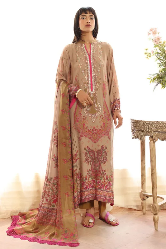 Peach silk long shirt with matching trousers and dupatta – view 1 – Poshaq