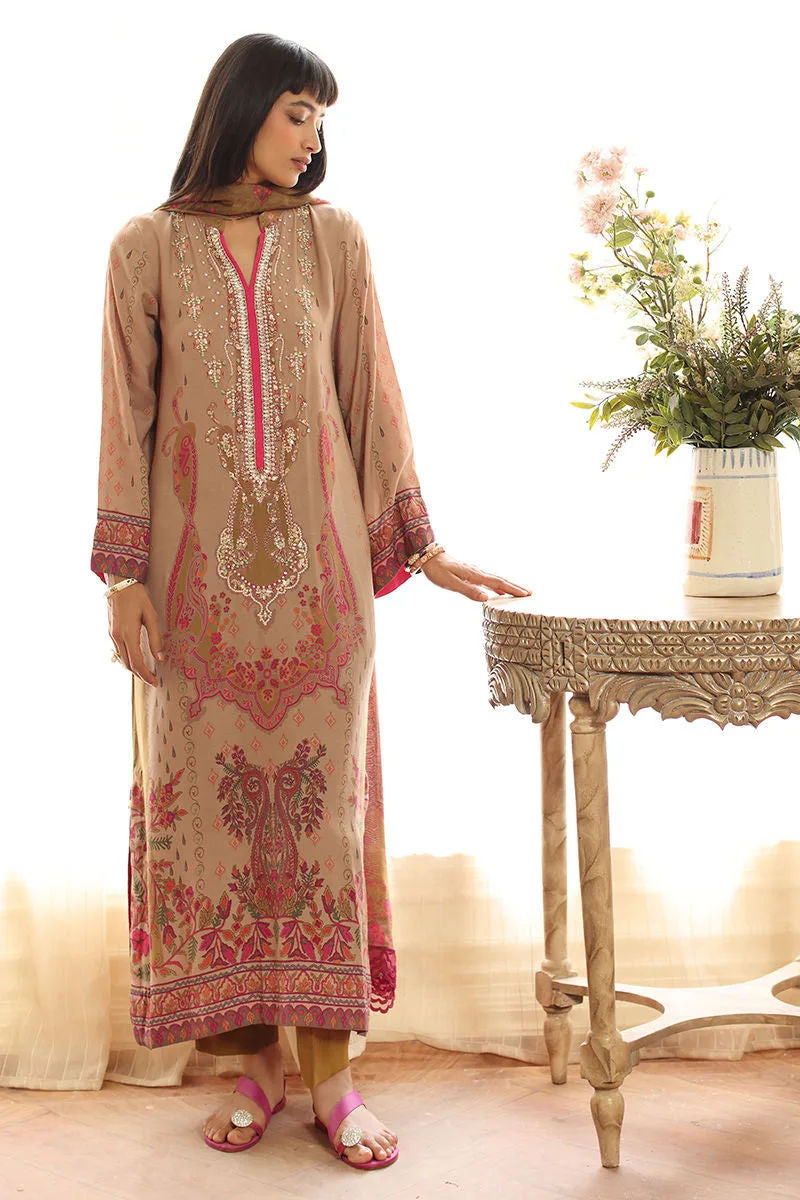Peach silk long shirt with matching trousers and dupatta – view 3 – Poshaq