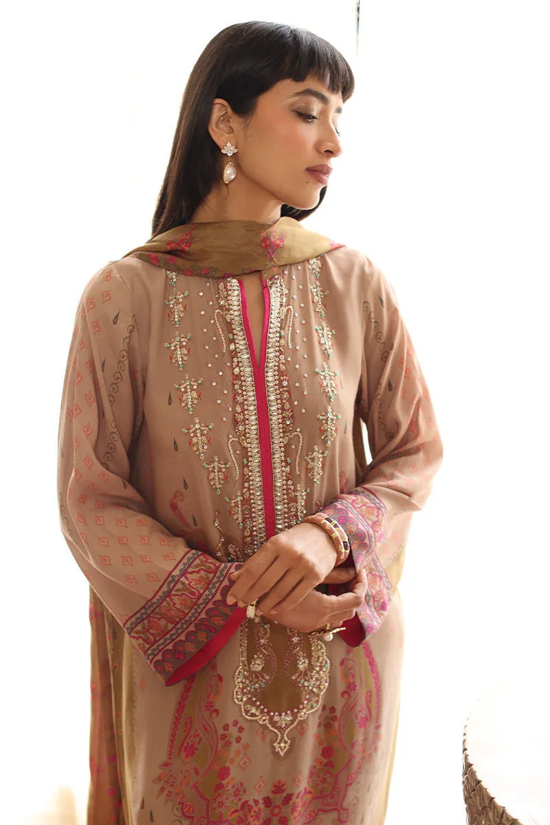 Peach silk long shirt with matching trousers and dupatta – view 4 – Poshaq