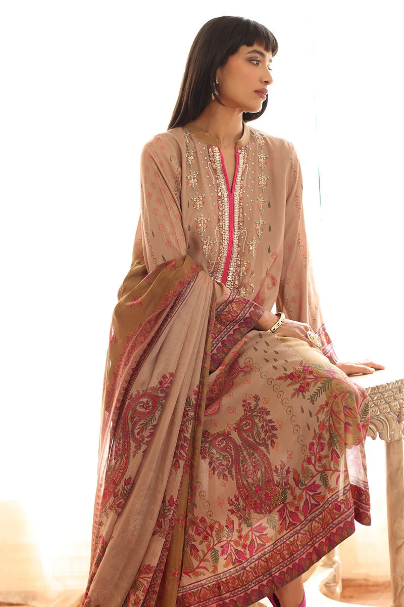 Peach silk long shirt with matching trousers and dupatta – view 5 – Poshaq