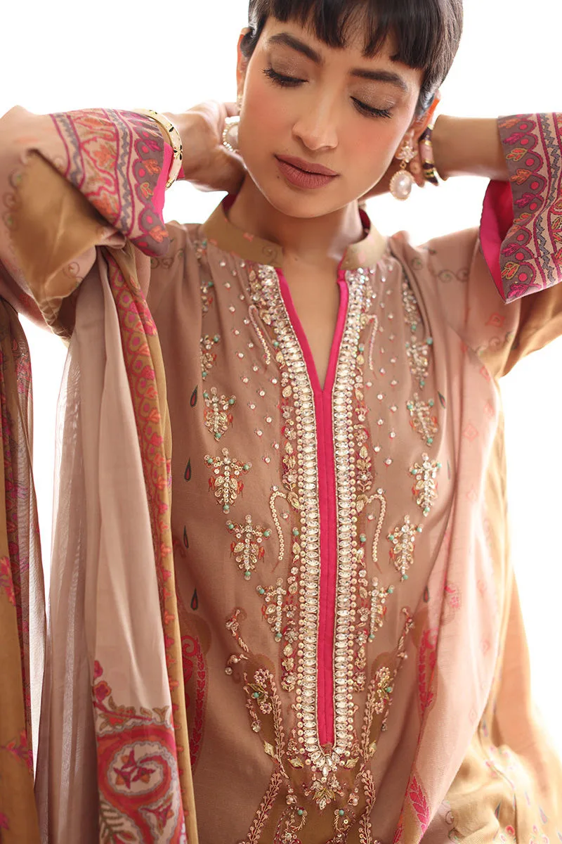 Peach silk long shirt with matching trousers and dupatta – view 6 – Poshaq