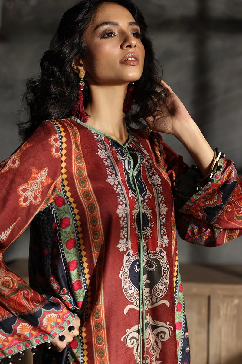 Multicoloured velvet kaftan with embroidered neckline – view 4 – Poshaq