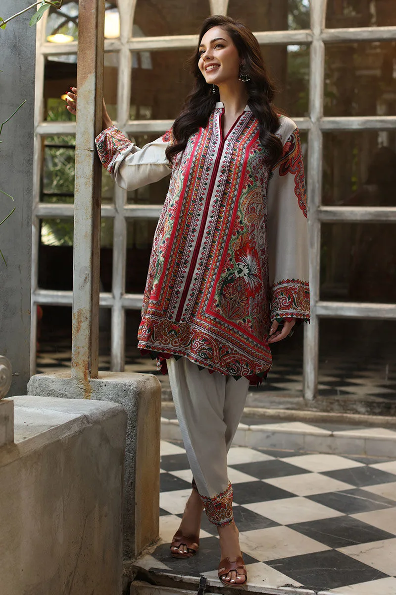 Cloud gray lawn co‑ord set with bright printed pattern – view 1 – Poshaq