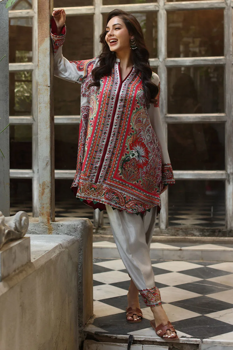 Cloud gray lawn co‑ord set with bright printed pattern – view 6 – Poshaq