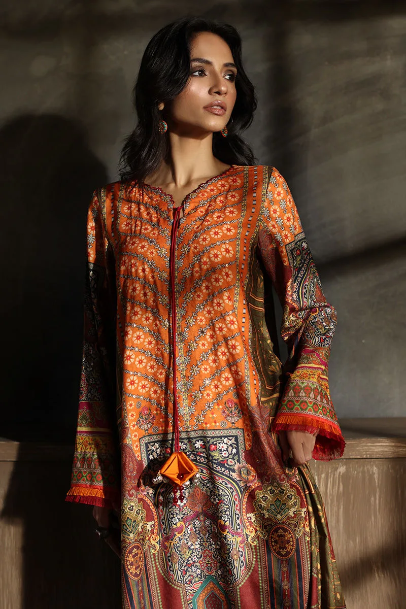 Multicolour velvet kaftan with embroidered neckline – view 4 – Poshaq