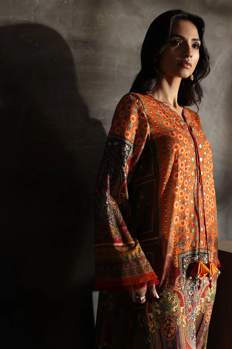Multicolour velvet kaftan with embroidered neckline – view 5 – Poshaq