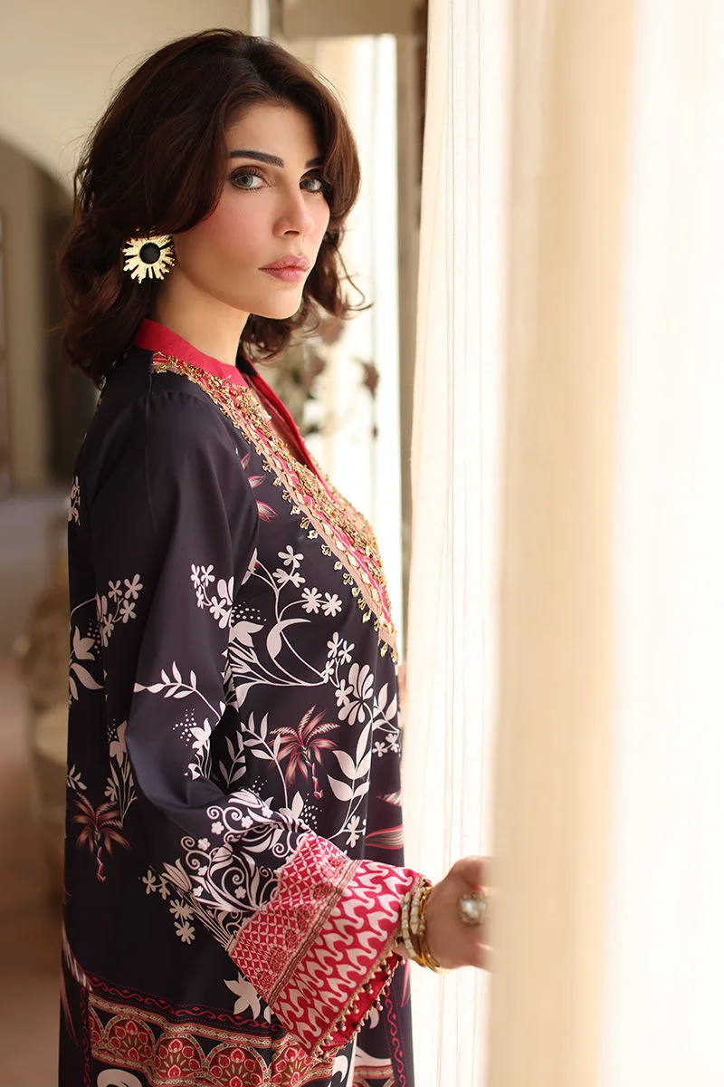 Black silk long shirt with subtle sheen and refined cut – view 6 – Poshaq