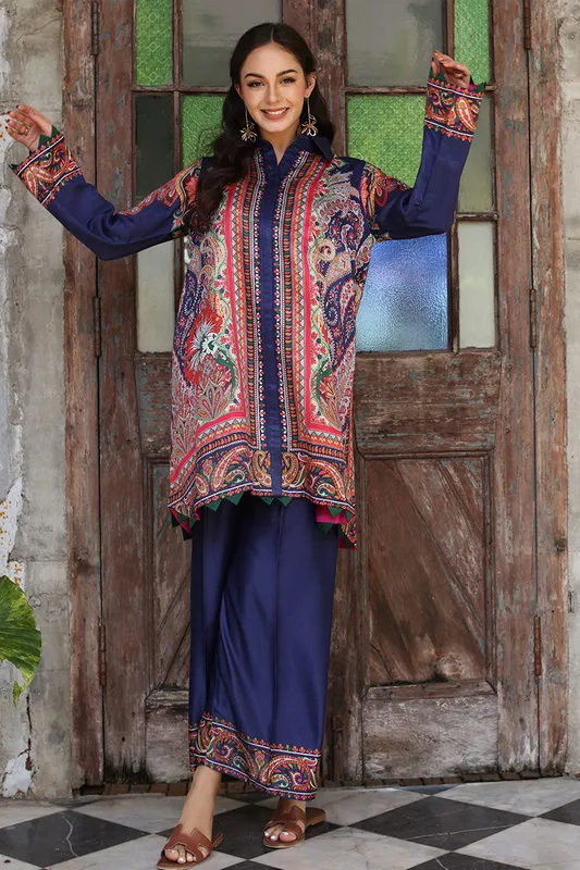 Navy blue lawn co‑ord set featuring a relaxed fit – view 1 – Poshaq