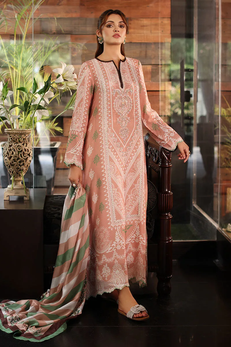 pink silk long shirt with subtle print – view 1 – Poshaq