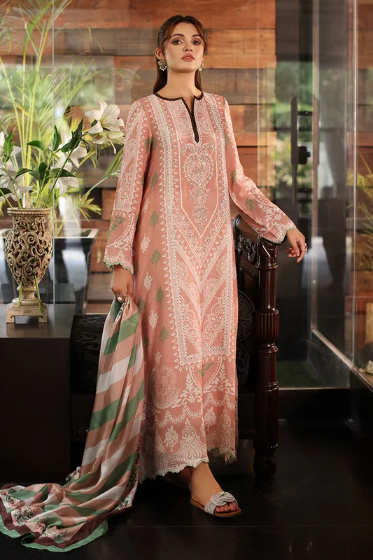 pink silk long shirt with subtle print – view 1 – Poshaq