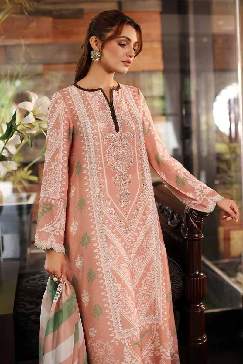 pink silk long shirt with subtle print – view 2 – Poshaq