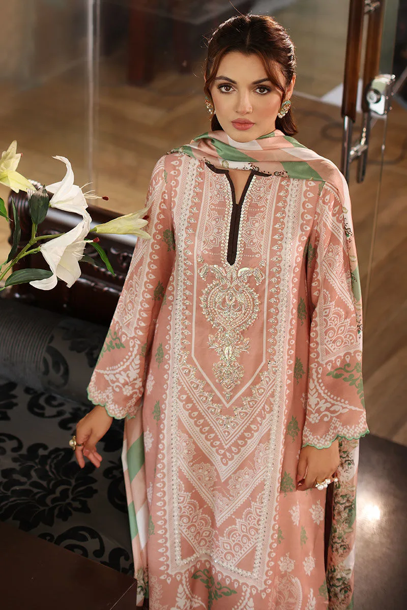 pink silk long shirt with subtle print – view 3 – Poshaq