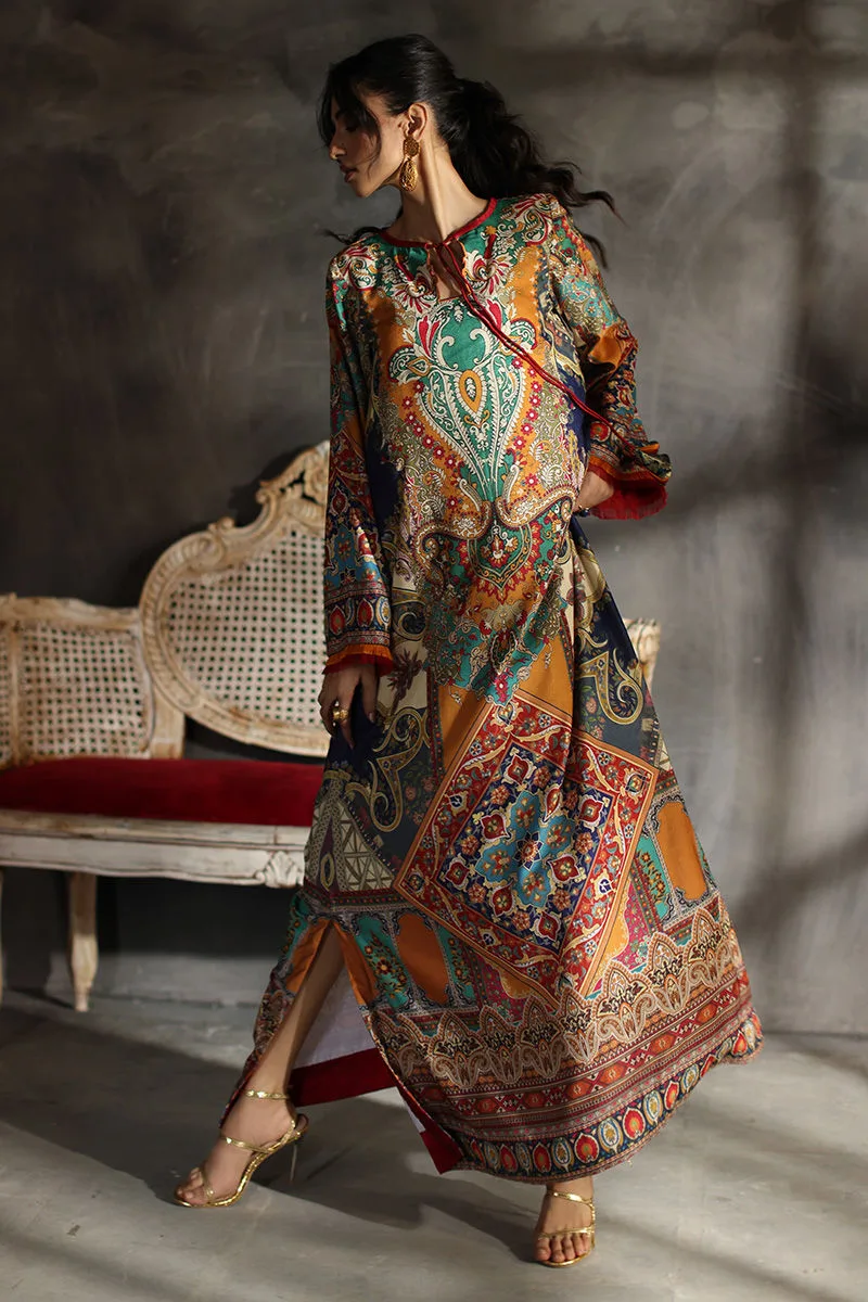 Multicolour velvet kaftan with printed motif – view 4 – Poshaq