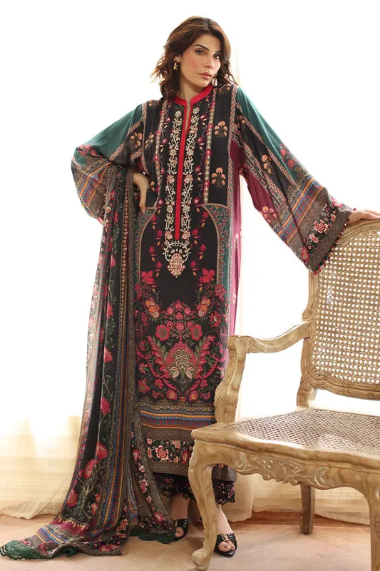 Black silk shirt with elegant drape and subtle embroidered detail – view 1 – Poshaq