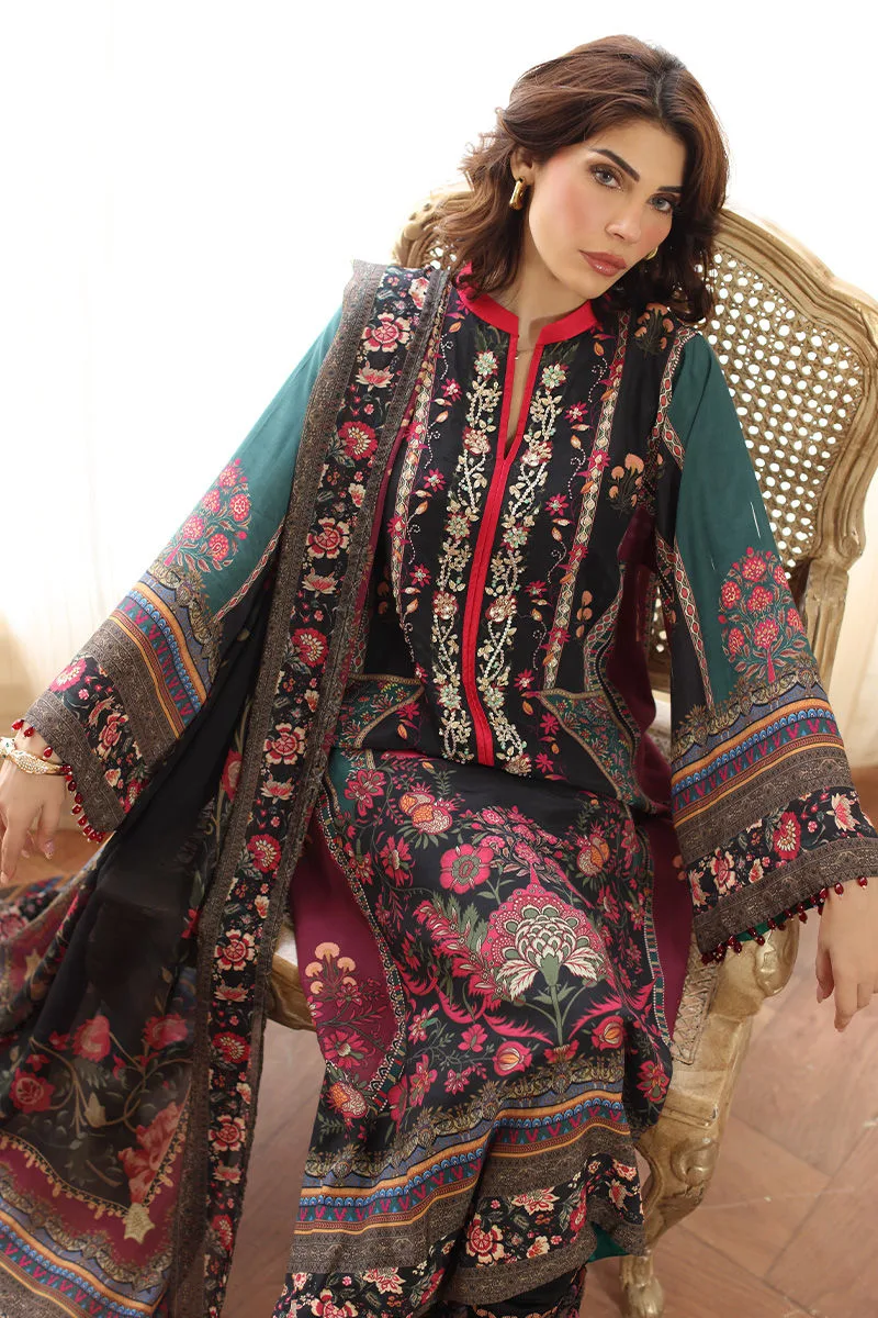 Black silk shirt with elegant drape and subtle embroidered detail – view 2 – Poshaq