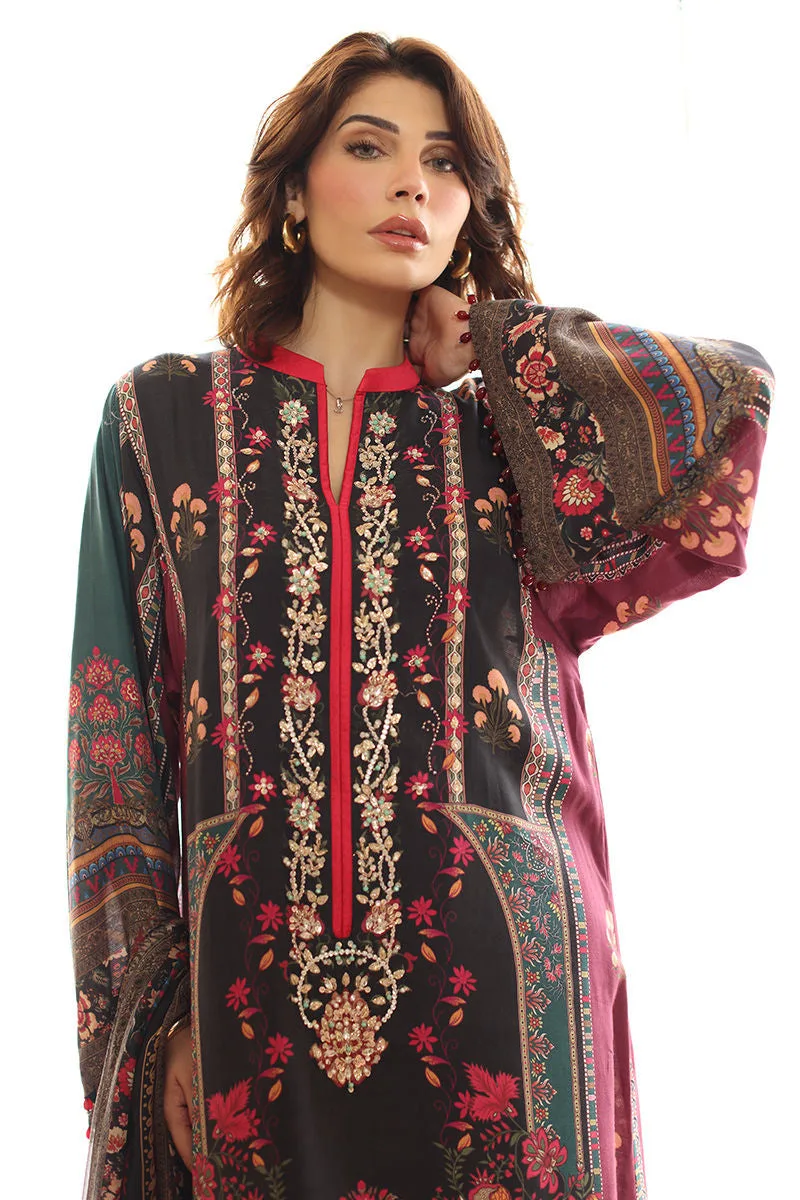 Black silk shirt with elegant drape and subtle embroidered detail – view 3 – Poshaq