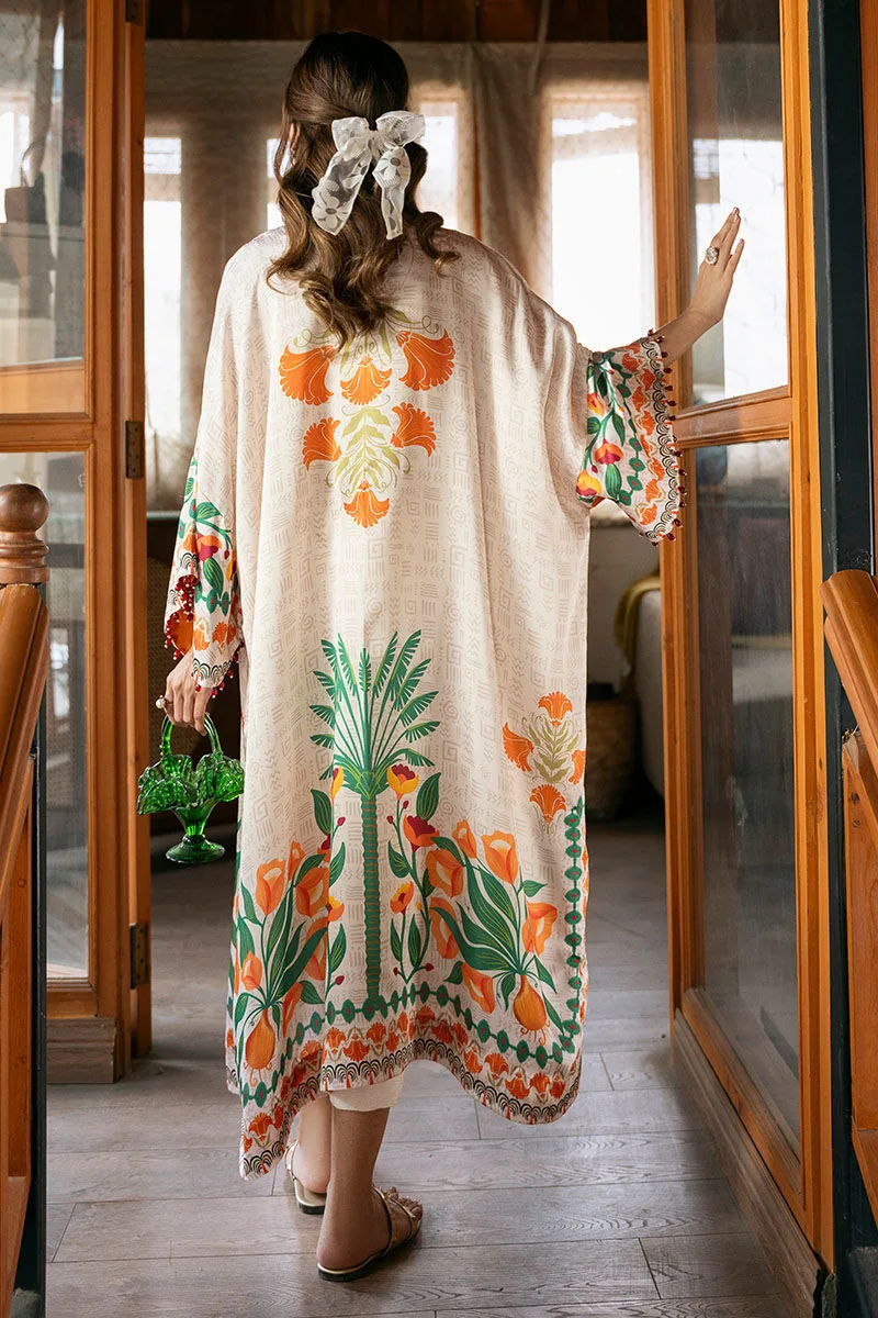 Off white silk kaftan with floral print – view 2 – Poshaq
