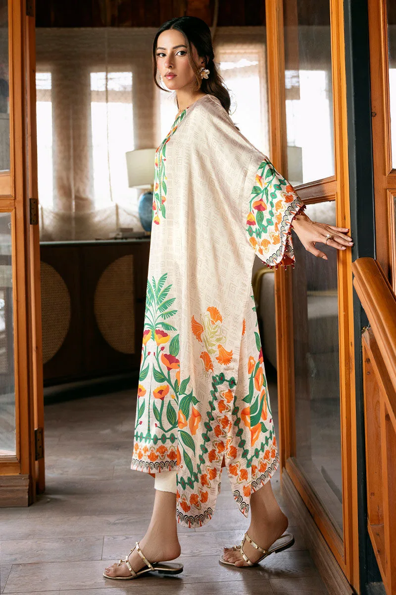 Off white silk kaftan with floral print – view 3 – Poshaq