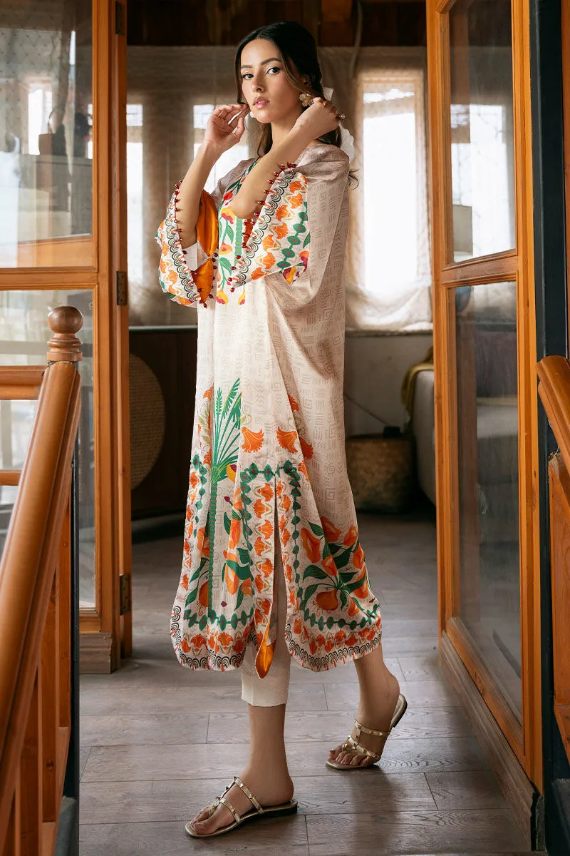 Off white silk kaftan with floral print – view 4 – Poshaq