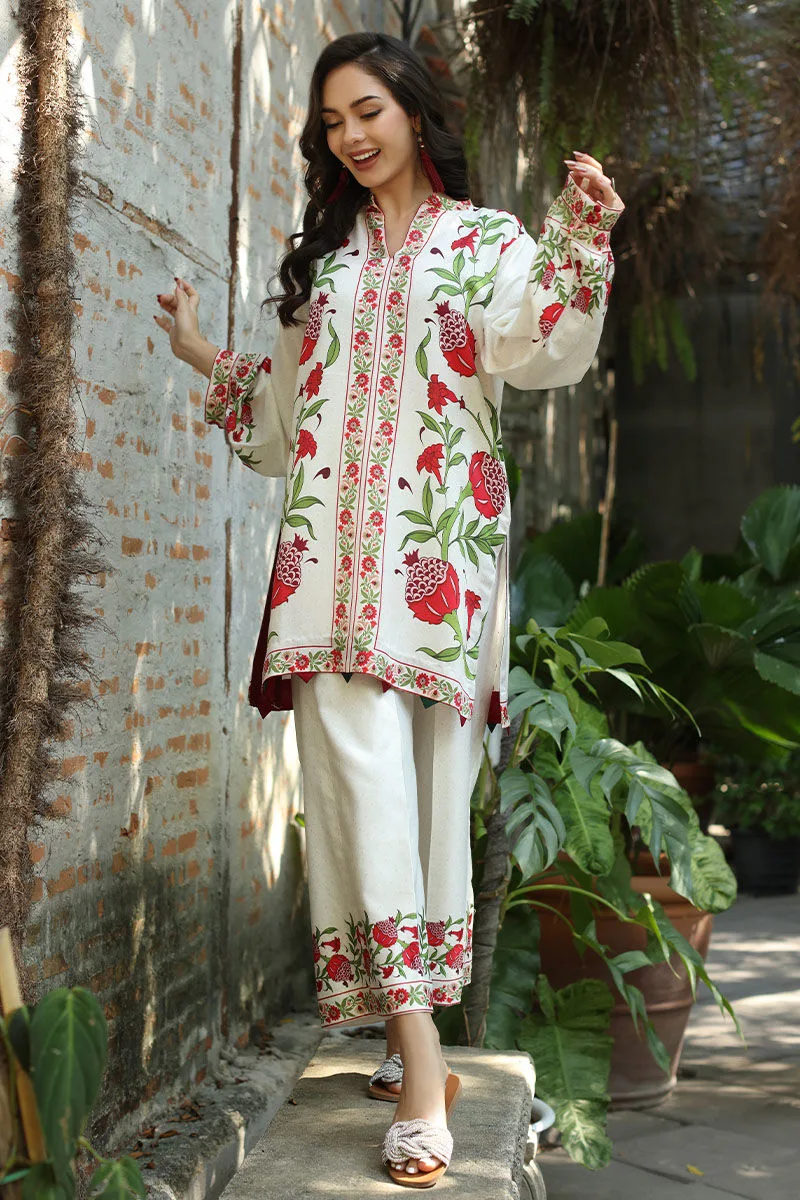 Off white lawn set with subtle hand‑stitched detailing – view 1 – Poshaq