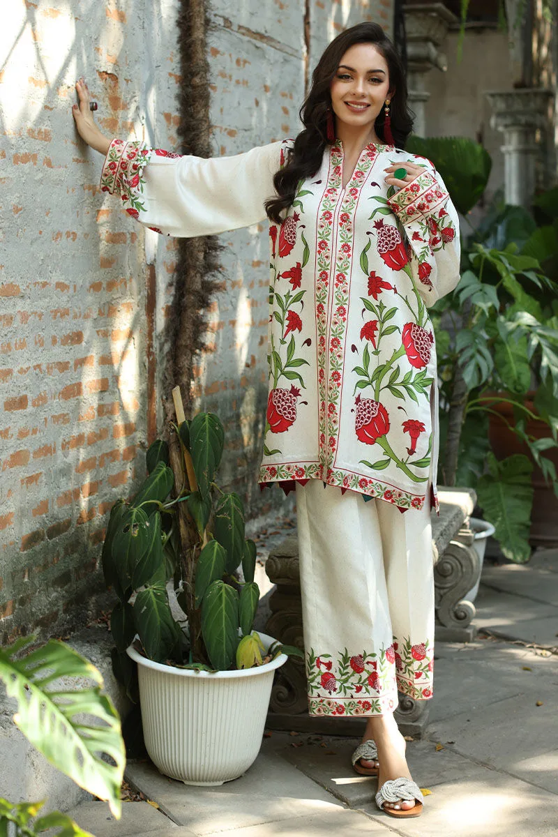 Off white lawn set with subtle hand‑stitched detailing – view 3 – Poshaq