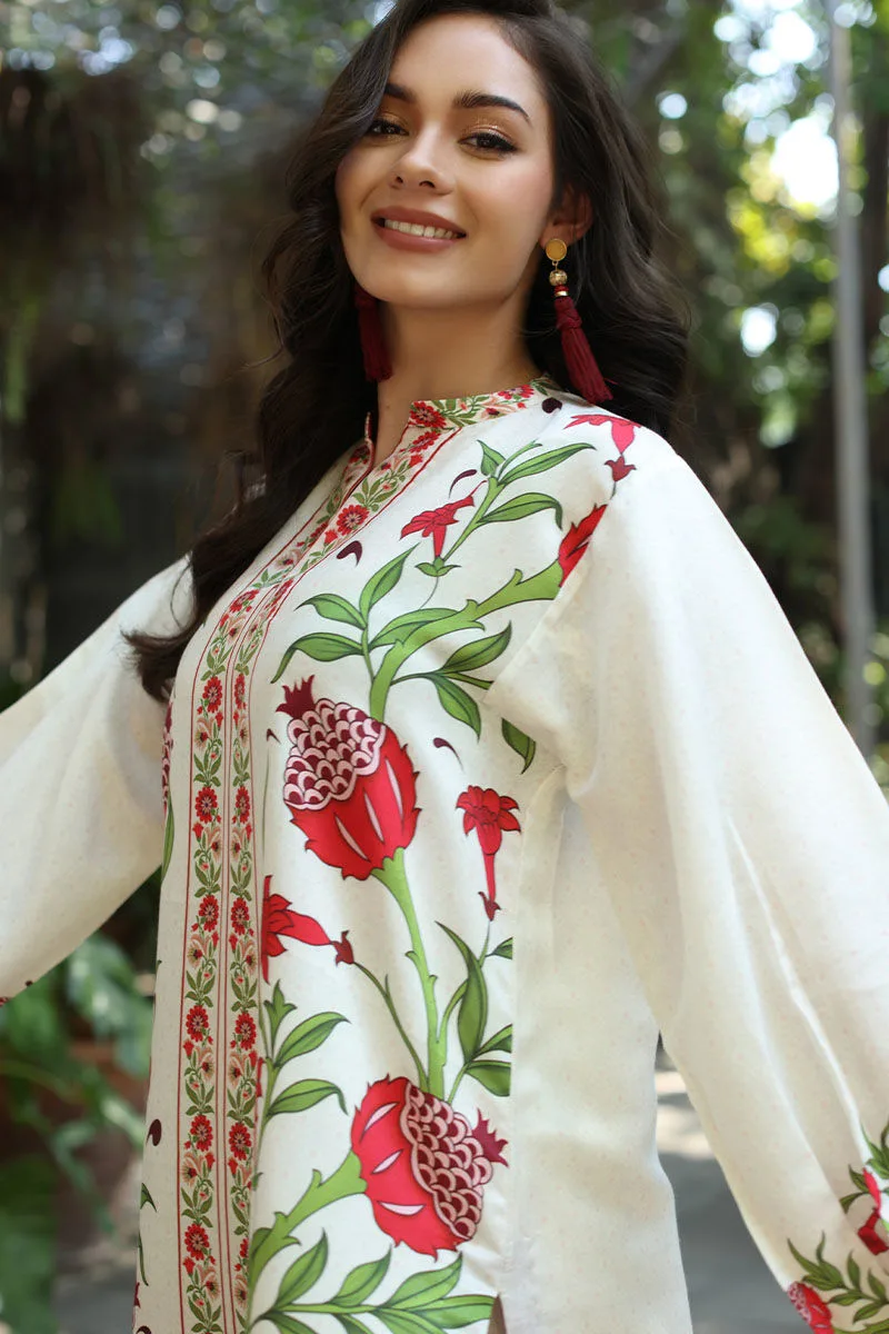 Off white lawn set with subtle hand‑stitched detailing – view 4 – Poshaq