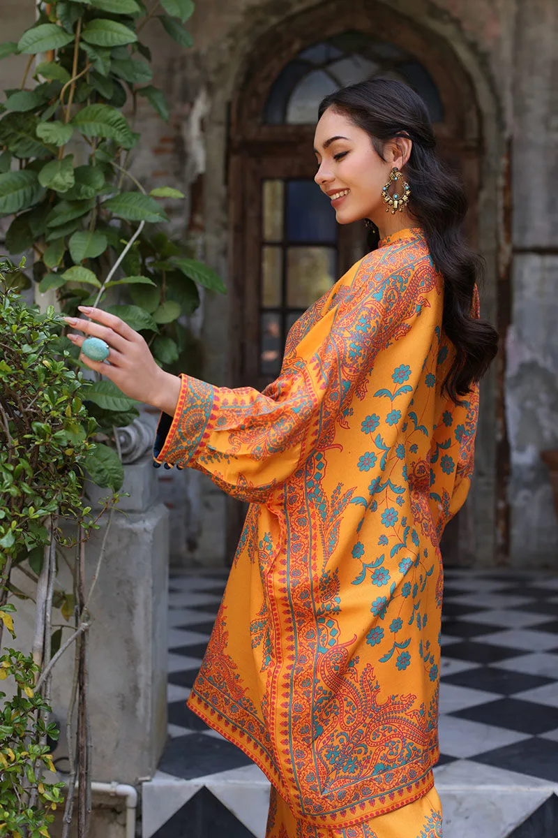 Orange lawn co‑ord set by Aisha Imran featuring a tailored top and matching trousers – view 2 – Poshaq
