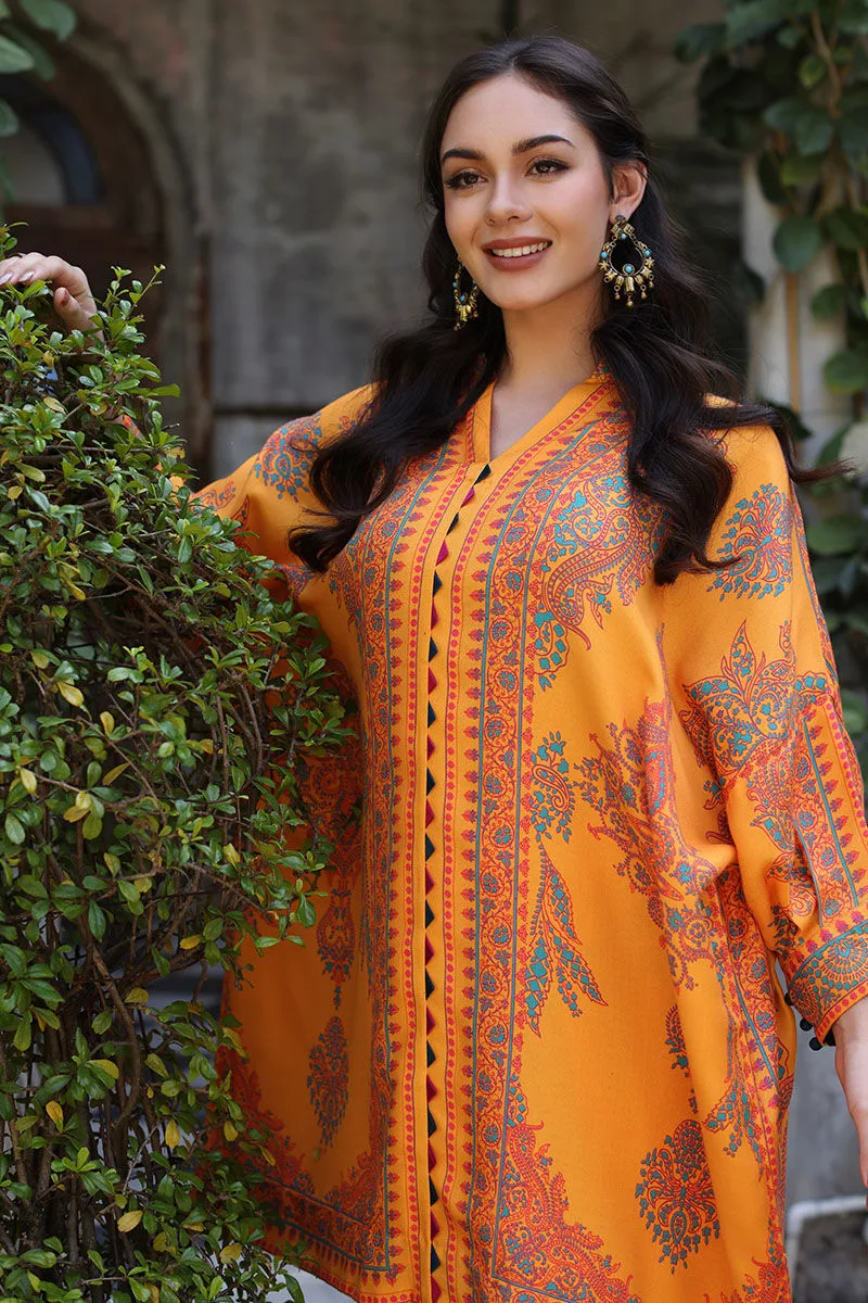 Orange lawn co‑ord set by Aisha Imran featuring a tailored top and matching trousers – view 3 – Poshaq