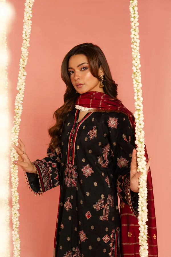 Black Jacquard Long Shirt with subtle organza trim – view 4 – Poshaq