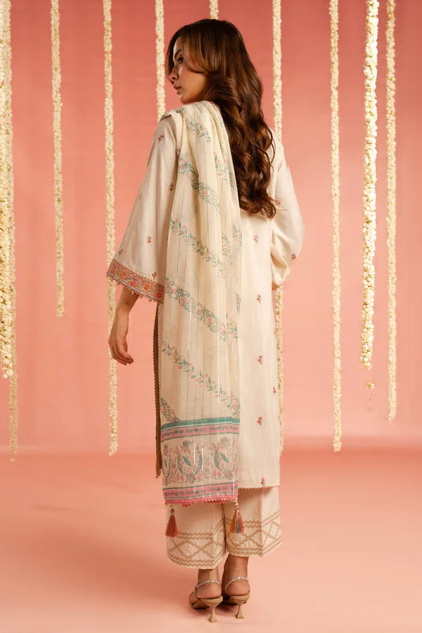 Cream long shirt with jacquard detailing – view 2 – Poshaq