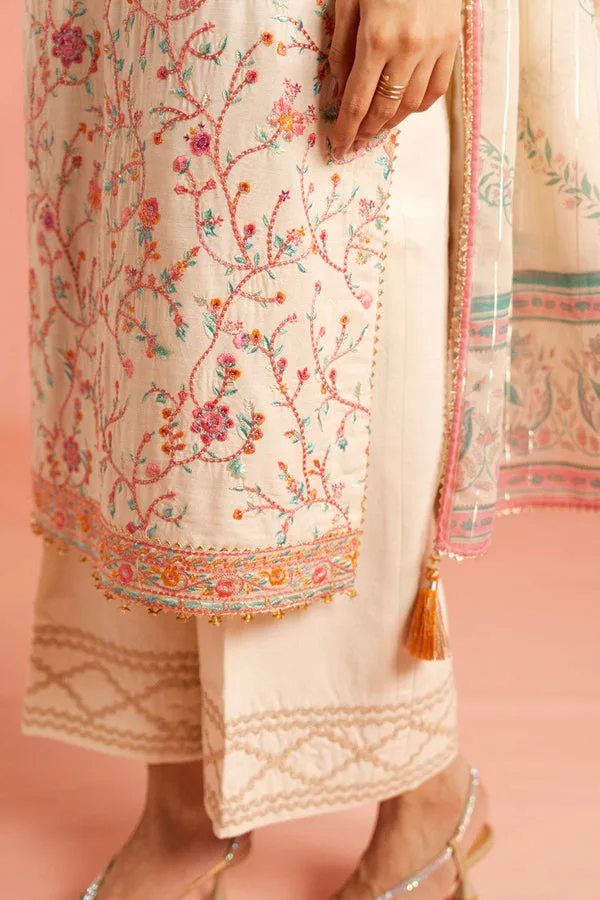 Cream long shirt with jacquard detailing – view 3 – Poshaq
