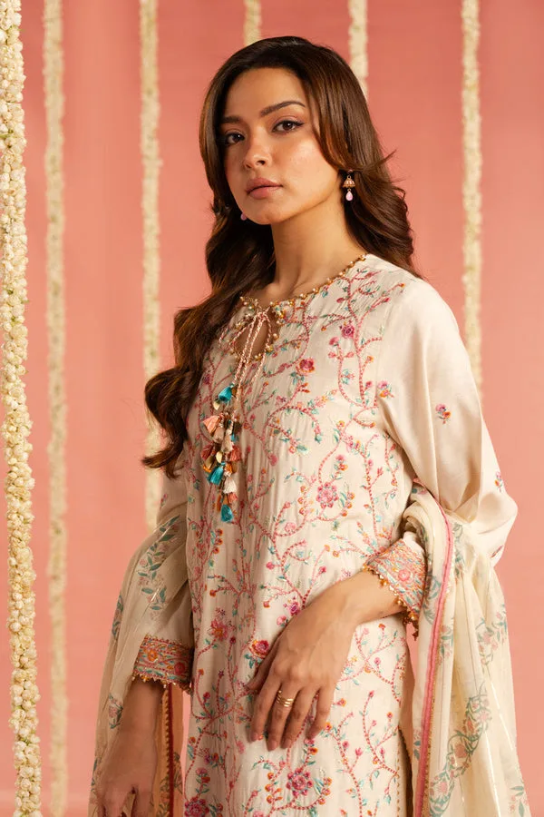 Cream long shirt with jacquard detailing – view 4 – Poshaq
